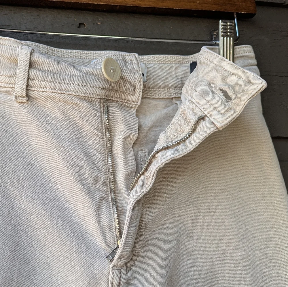 Zara High Rise Beige Cream Stretch Denim Wide-Leg Jeans Size 4 Raw Hem - Picture 5 of 8